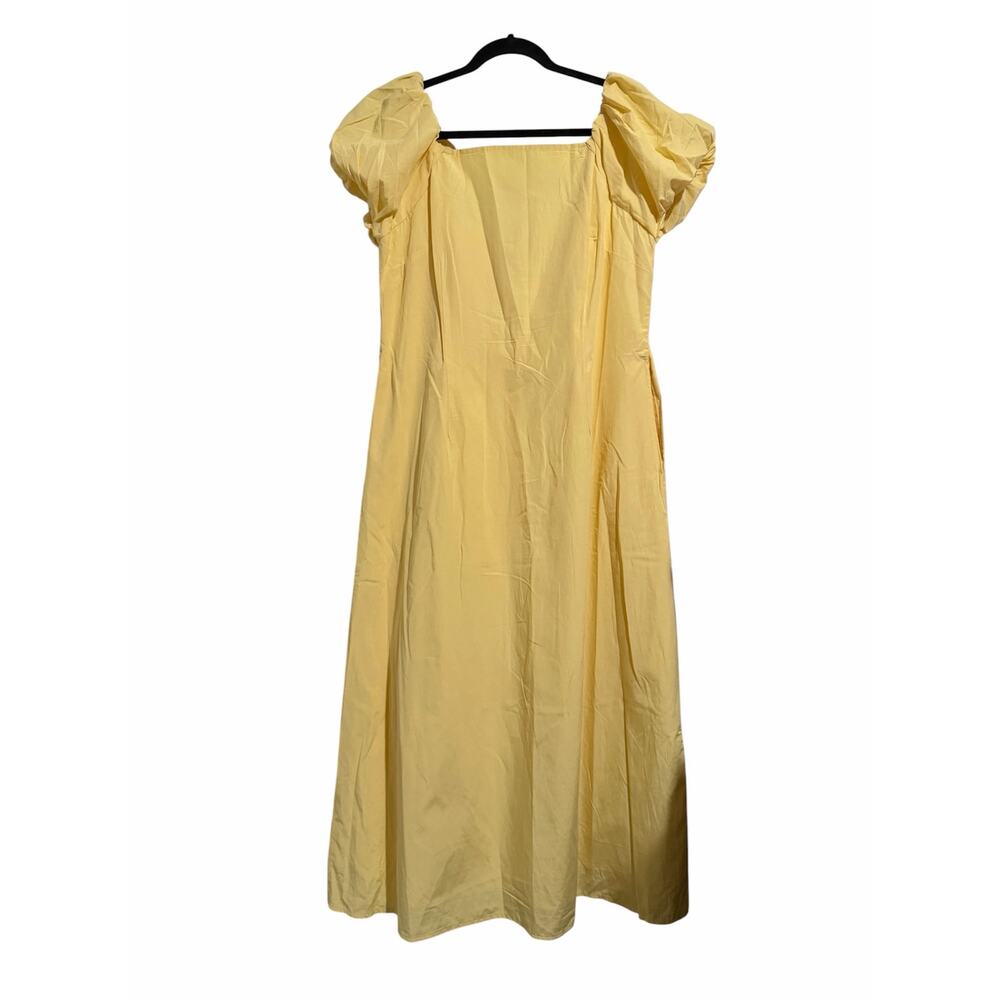 A New Day Yellow Midi Dress Puff Sleeve Smocked Back XL
